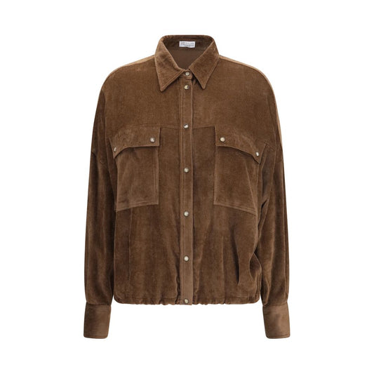 Camicia in velluto a coste marrone di Brunello Cucinelli in misto viscosa e cashmere