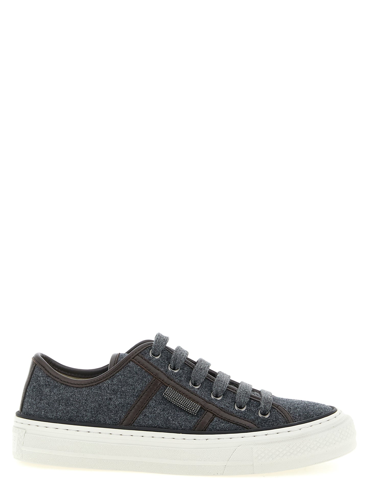 Brunello Cucinelli Graue Low-Top-Sneaker aus reiner Schurwolle
