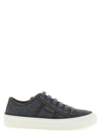Brunello Cucinelli Graue Low-Top-Sneaker aus reiner Schurwolle