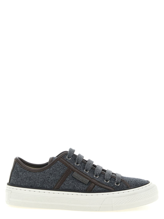 Brunello Cucinelli Graue Low-Top-Sneaker aus reiner Schurwolle