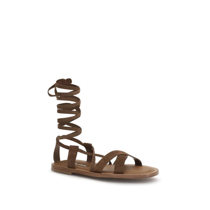 Miu Miu Braune Bos Taurus Kalbsleder-Sandalen mit Riemenverschluss