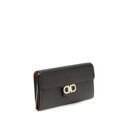 Ferragamo Schwarzes Kalbsleder Bos Taurus Portemonnaie