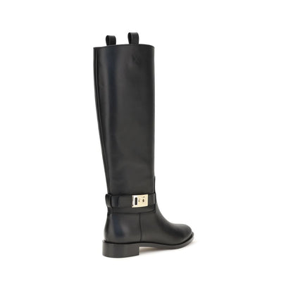 Ferragamo Schwarze Bos Taurus Kalbsleder-Stiefel