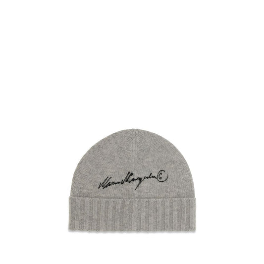 MM6 Berretto grigio in lana merino con firma Margiela 6