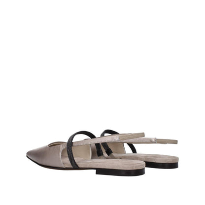 Brunello Cucinelli Beige Leder Ballerinas