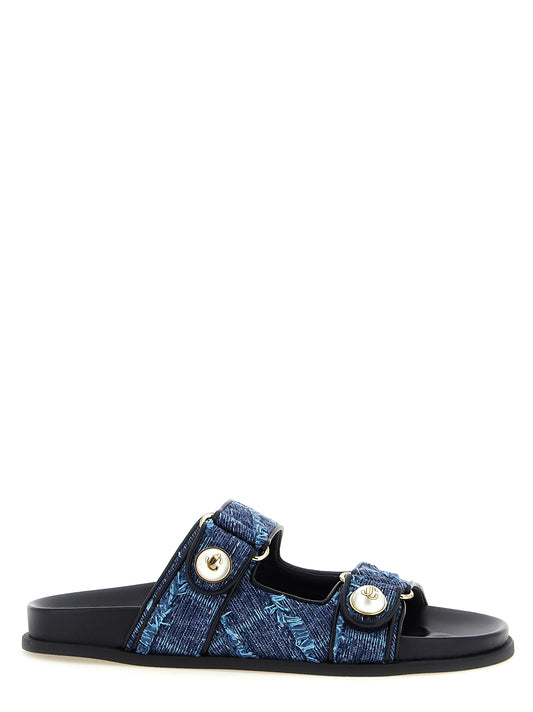 Jimmy Choo Fayence Blaue Denim-Sandalen