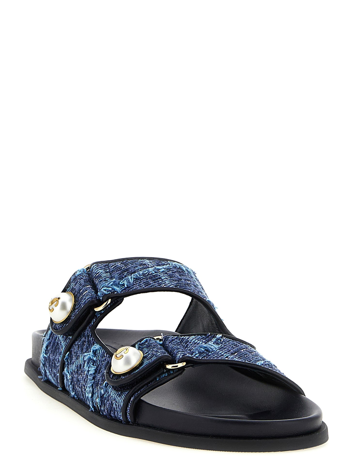 Jimmy Choo Blaue Tencel-Slipper