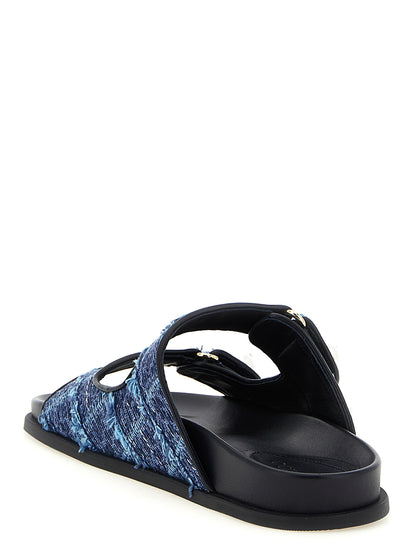 Jimmy Choo Blaue Tencel-Slipper