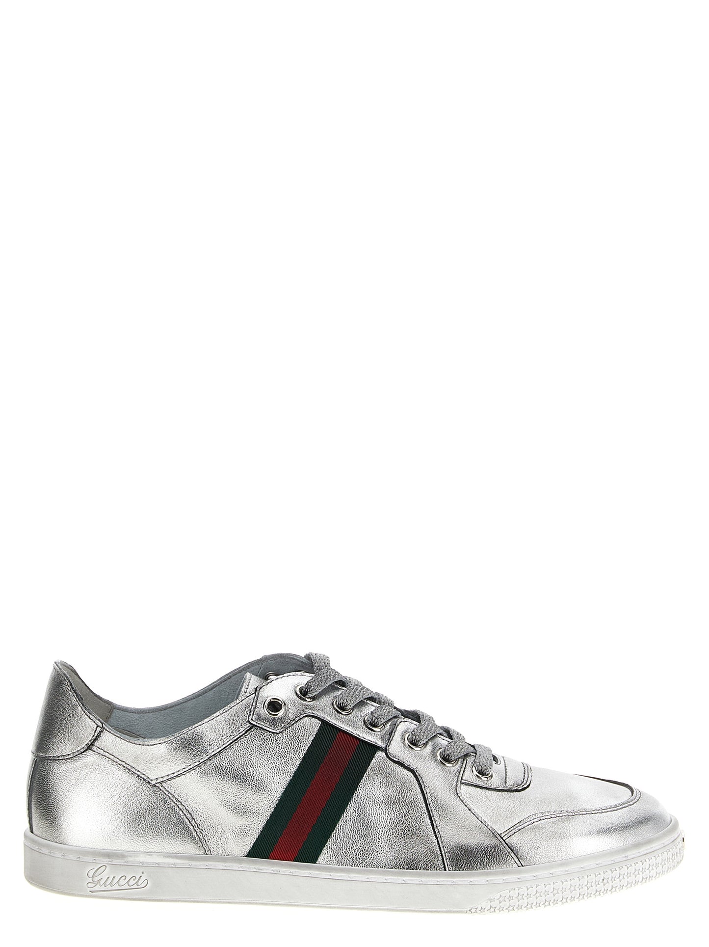 Gucci Sneakers aus Lammleder in Silber, Low-Top