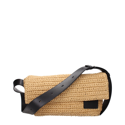 Jil Sander Beige Raffia Umhängetasche