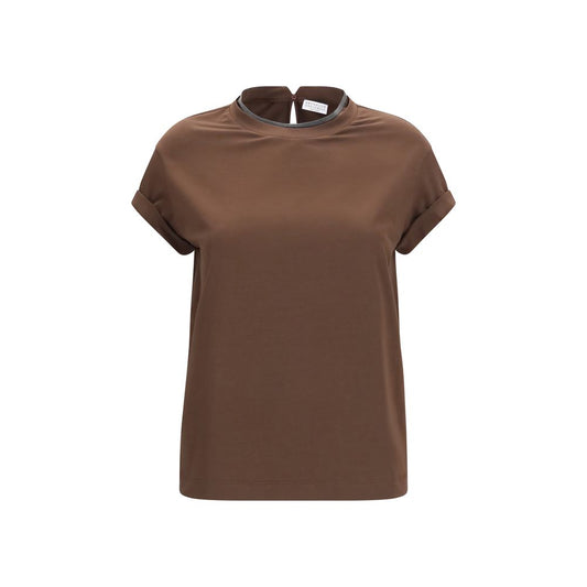 Brunello Cucinelli Braunes T-Shirt aus Elasthan
