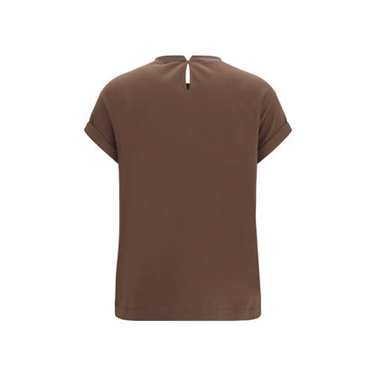 Brunello Cucinelli Braunes T-Shirt aus Elasthan