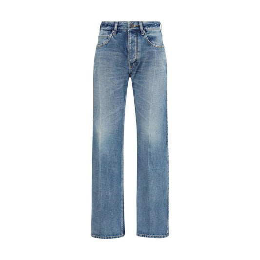 Jeans Balenciaga in cotone blu a gamba dritta