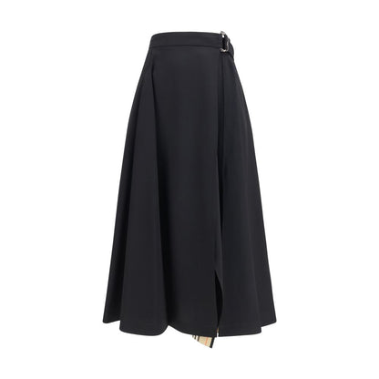Burberry Schwarzer Oves Aries Wollrock Midi