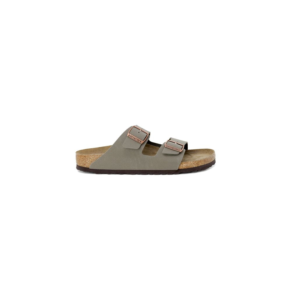Birkenstock Graue Leder-Sandalen mit flachem Absatz