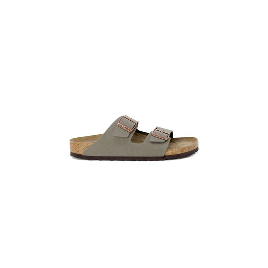 Birkenstock Graue Leder-Sandalen mit flachem Absatz