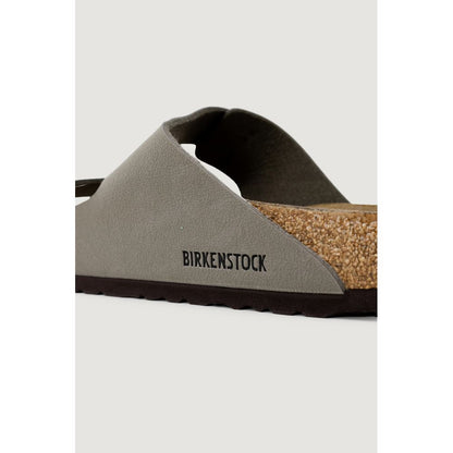 Birkenstock Graue Leder-Sandalen mit flachem Absatz