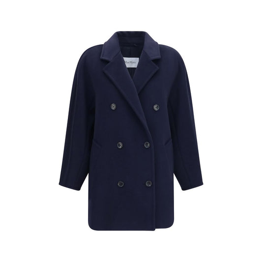 Max Mara Blaue Jacke aus Wolle Oves Aries in voller Länge