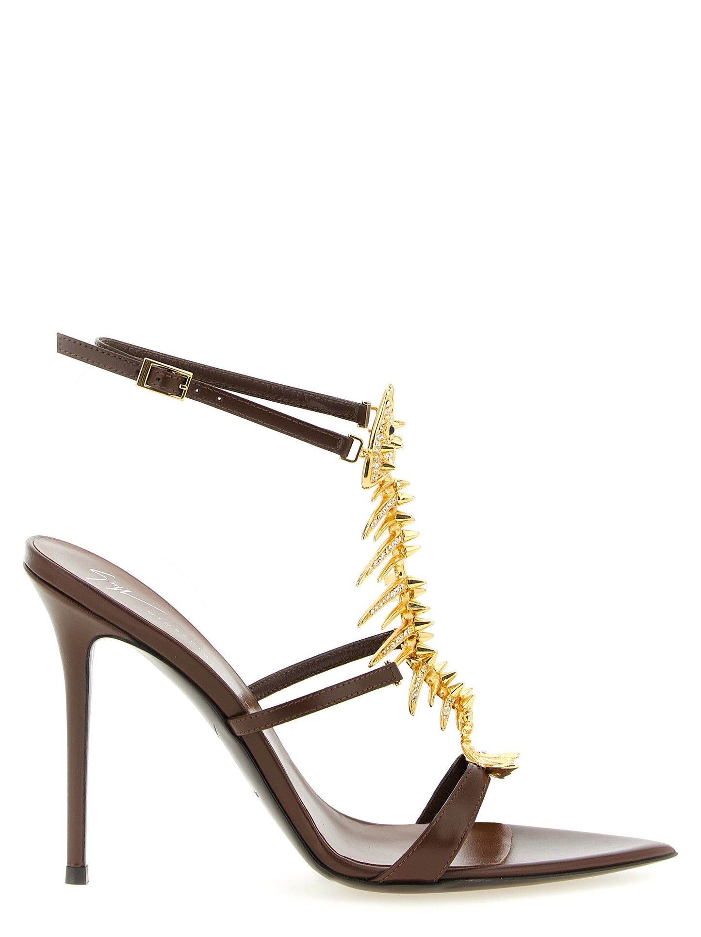 Giuseppe Zanotti Braune Sandalen mit Stilettoabsatz aus Lammleder