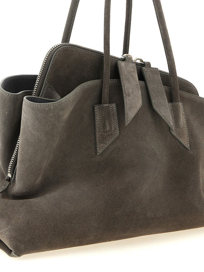 The Attico Schultertasche aus grauem Rindsleder