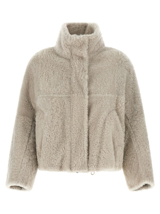 Brunello Cucinelli Beige Lammleder Jacke in voller Länge