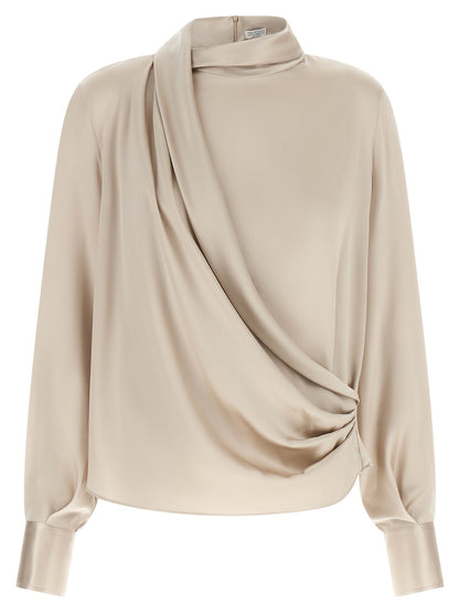 Brunello Cucinelli Beige Seidenbluse