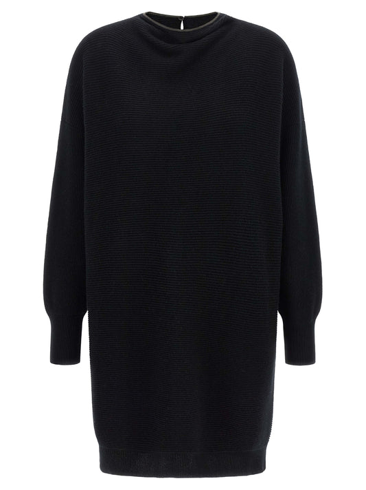 Brunello Cucinelli Kurzes Kleid aus schwarzer Schurwolle