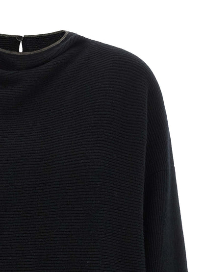 Brunello Cucinelli Kurzes Kleid aus schwarzer Schurwolle