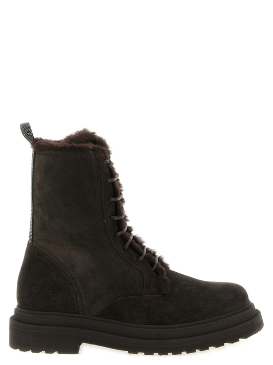Brunello Cucinelli Braune Schnürstiefel aus Kalbsleder