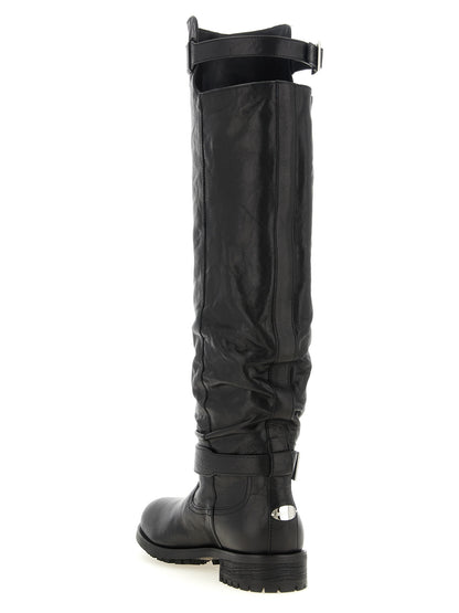 Jimmy Choo Schwarze Leder Overknee-Stiefel