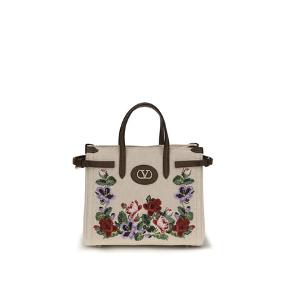 Valentino Garavani Beige Leinen Schultertasche