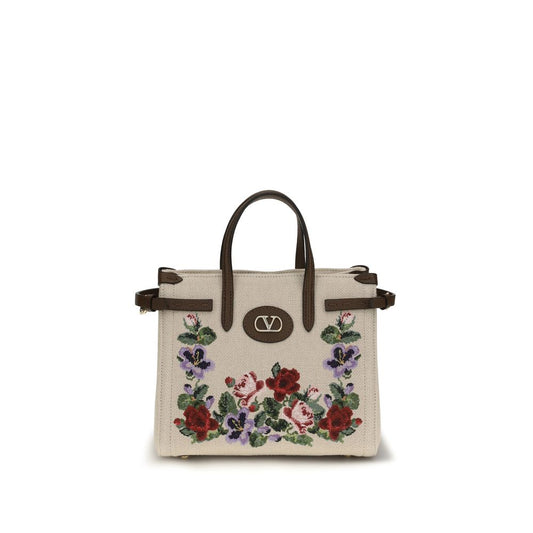 Valentino Garavani Beige Leinen Schultertasche
