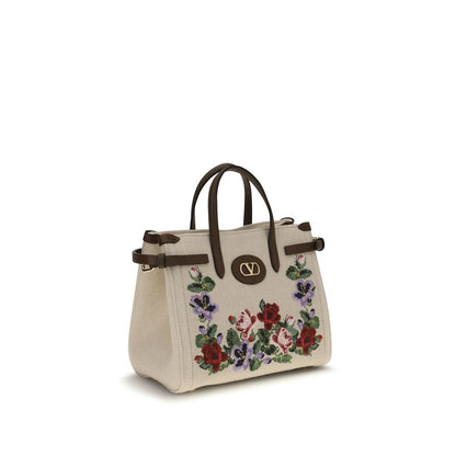 Valentino Garavani Beige Leinen Schultertasche