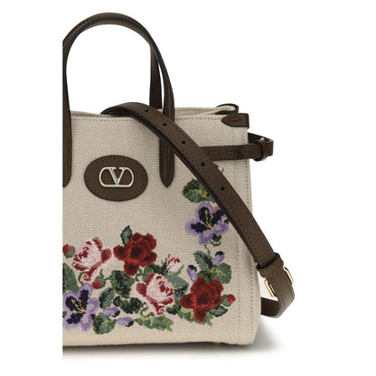 Valentino Garavani Beige Leinen Schultertasche