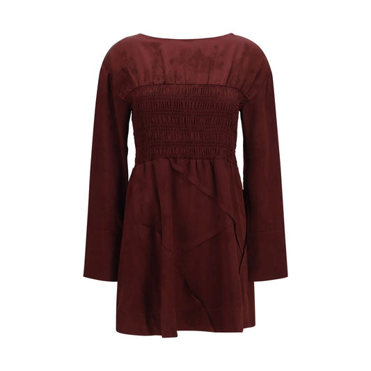 Ganni Bordeaux-farbenes Freizeitkleid aus Acetat