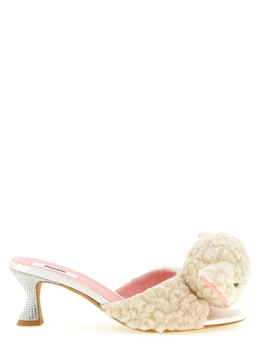 Moschino Weiße Mules aus reiner Schurwolle