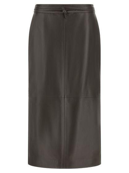 Alberta Ferretti Brauner Midi-Rock aus Lammleder