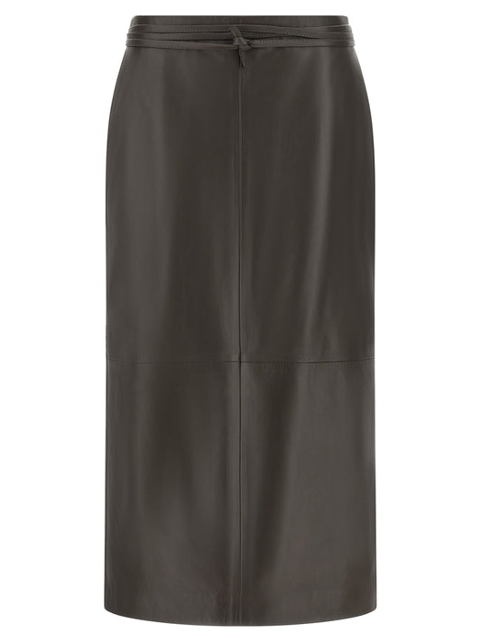 Alberta Ferretti Brauner Midi-Rock aus Lammleder