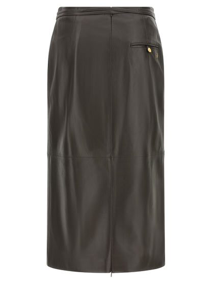 Alberta Ferretti Brauner Midi-Rock aus Lammleder