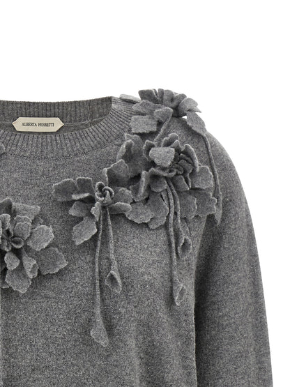 Alberta Ferretti Grauer Cardigan aus reiner Schurwolle