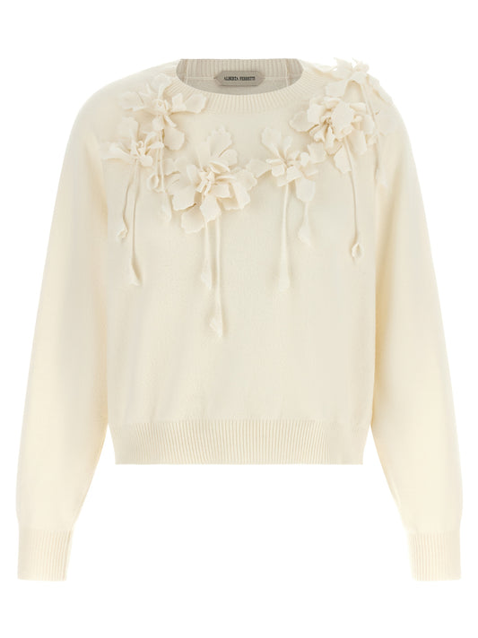 Alberta Ferretti Weiße Strickjacke aus reiner Schurwolle