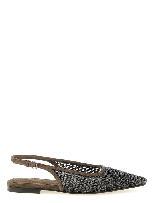 Brunello Cucinelli Ballerine slingback marroni in pelle di vitello