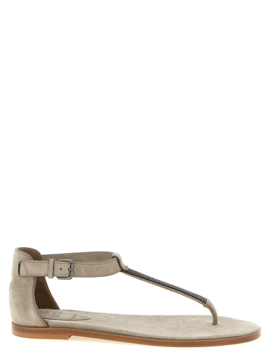 Brunello Cucinelli Beige Kalbsleder Sandalen