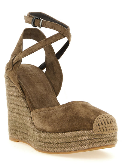 Brunello Cucinelli Keilsandalen aus braunem Kalbsleder