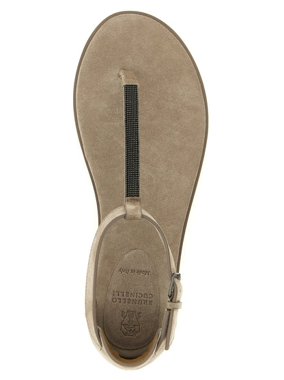 Brunello Cucinelli Beige Kalbsleder Sandalen