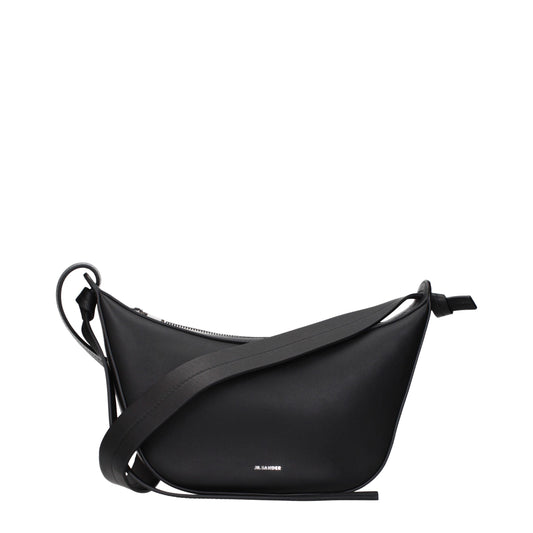 Jil Sander Schwarze Leder Umhängetasche
