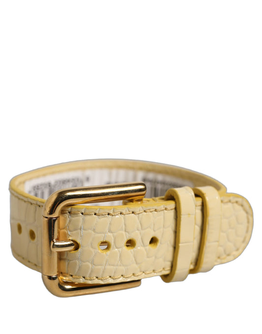 Dolce & Gabbana Bracciale beige in pelle di vitello stampa coccodrillo con chiusura dorata