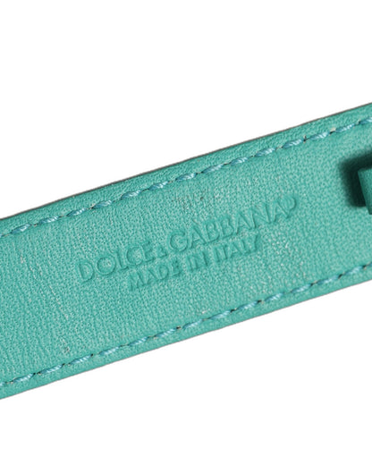 Dolce & Gabbana Armband aus blauem Leder mit Prägung und goldener Schnalle