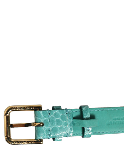 Dolce & Gabbana Blue Embossed-Leather Bracelet with Gold-Tone Buckle