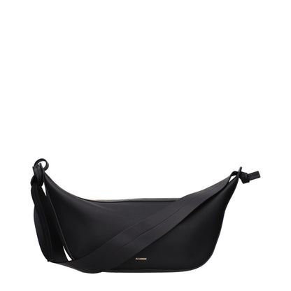 Jil Sander Schwarze Leder Umhängetasche